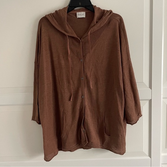WRAP London 100% linen brown cardigan hooded wrap plus size 20860 - Picture 1 of 7